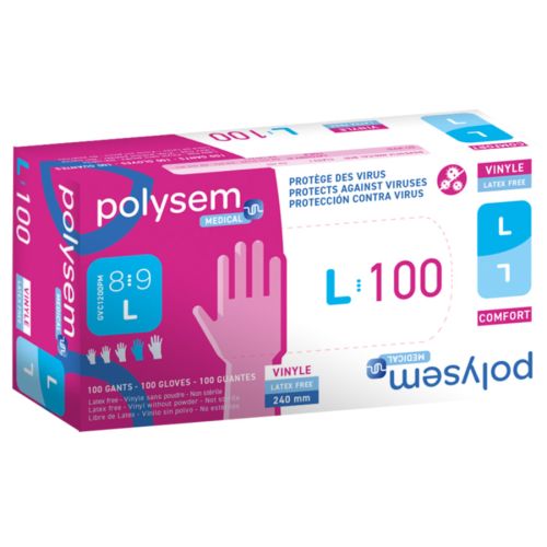 Gants d'examen vinyle non poudrés non stériles Large 8/9