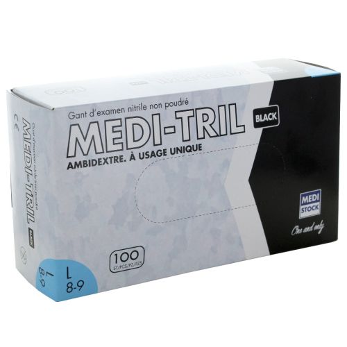 Gant nitrile noir non poudré non stérile Medi-Tril - Large - 8/9