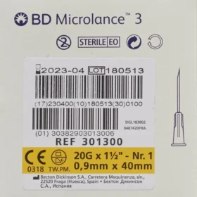 BD Microlance20G - jaune- 0.9 x 40 mm Aiguilles hypodermiques