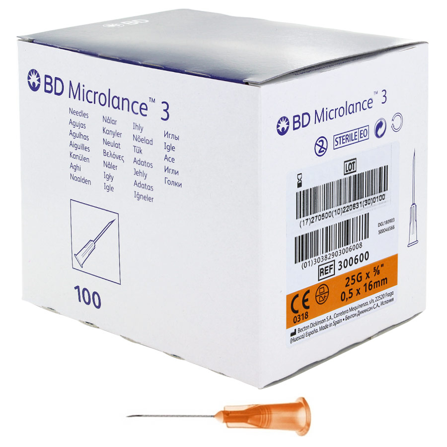 BD Microlance25G - orange- 0.5 x 16 mm Aiguilles hypodermiques